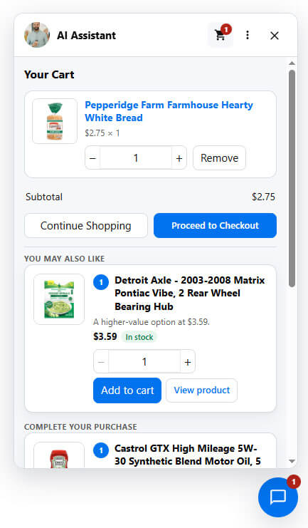 Cart in the widget